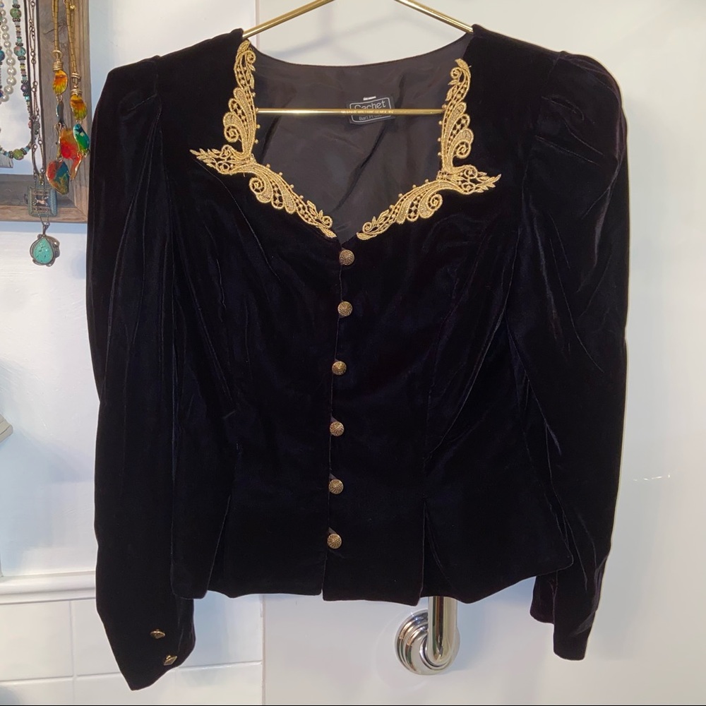 80's Beri Protas Cache Black Velvet Peplum Jacket w/Sweetheart Neckline 11/12